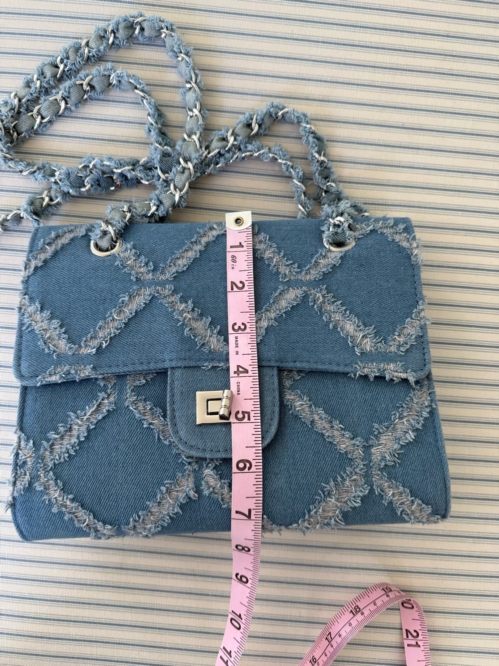 Denim Quilted Chain-Shoulder Crossbody Bag - Blue - Picture 4 of 12